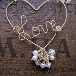 14K gf 真珠・天然石 Loveハート ネックレス