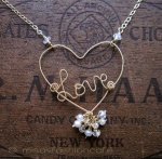 14K gf 真珠・天然石 Loveハート ネックレス