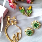 ヴィンテージジュエリー グリーン＆ゴールドSet