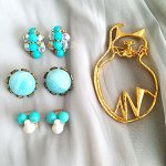 ヴィンテージジュエリー ブルーGoldの4点Set