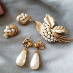 TrifariトリファリSET 「金パール」3点セット