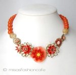 NY お花ネックレス 　レッド・コーラル