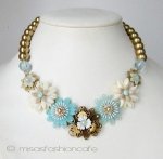 NY お花ネックレス 　ターコイズ・ゴールド
