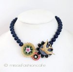 NY お花ネックレス ネイビー・ゴールド