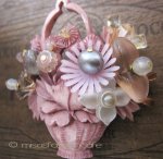 NY ブローチ 　花かご 真珠・天然石