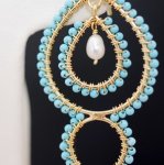 ピアスまたはイヤリング 18Kgf 真珠ターコイズ