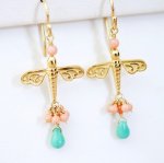 ピアスまたはイヤリング 珊瑚ターコイズ　とんぼ