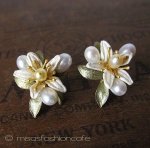 マイケルミショー ピアス 　オレンジの花　真珠