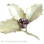 マイケルミショー ブローチ 天然石ガーネットのヒイラギ