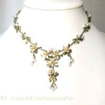 Michaudネックレス　再販 オレンジの花　真珠