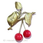 マイケルミショーブローチ 天然石ヒスイ　さくらんぼ