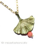 マイケルミショーネックレス 珊瑚　イチョウの葉