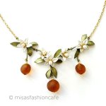 オレンジのネックレス 真珠の花＆フルーツ果実