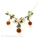 オレンジのネックレス 真珠の花＆フルーツ果実