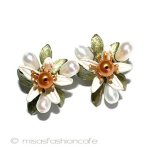 マイケルミショー　ピアス 真珠　オレンジの花