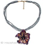 マイケルミショーネックレス 真珠　エナメルのお花