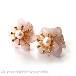 真珠・天然石お花ピアス ローズ・クオーツの薔薇