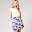 （画像用） Paul & Joe　スカート 　猫・鳥・花柄 （ブルー）