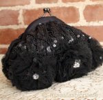 SANTI サンティ クラッチ ブラック花 （小）