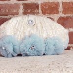 SANTI サンティ クラッチ 　水色フラワー（ワイド）