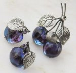 Austria　ブルーベリー ブローチ＆イヤリングセット