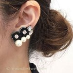 パール＆ストーンフラワー ビーズ刺繍　イヤリング