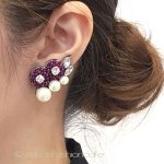 パール＆ストーンフラワー ビーズ刺繍　イヤリング