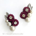 パール＆ストーンフラワー ビーズ刺繍　イヤリング