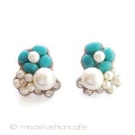 ガラス＆パールの花ブーケ ピアス・イヤリング再販