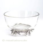 オリーブ装飾・脚付 ガラスボウル・容器