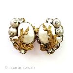 Robert　イヤリング バロックパール&金葉