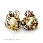 Robert　イヤリング パール＆クリスタル花