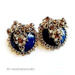 ヴィンテージイヤリング 大ぶり濃紺装飾ビジュー