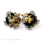 Robert刻印イヤリング グリーンガラスと金花