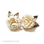 象牙アイボリー12Kgf刻印 ローズ花イヤリング