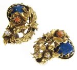 真珠ラピス珊瑚の花イヤリング