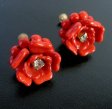 （画像用） レッドグラス お花イヤリング