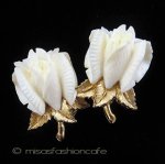 本象牙アイボリー ローズイヤリング