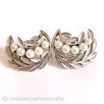 Trifari　 トリファリ パール銀葉イヤリング