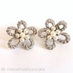 Trifari　 トリファリ パール銀花イヤリング