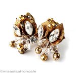 Robert刻印イヤリング クリスタル金葉ドロップ