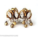 Robert刻印イヤリング クリスタル金葉ドロップ