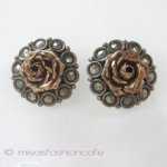 アンティーク銀製イヤリング 10Kローズ・マーカサイト