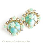 パール＆グリーンガラス　 フラワー　イヤリング