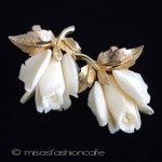 本象牙アイボリー ローズイヤリング