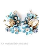 ヴィンテージイヤリング 水色エナメルの花ブーケ