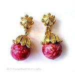 Trifari　 トリファリ マゼンタ花イヤリング