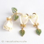 本象牙・ヒスイ　12K　 ローズ イヤリング