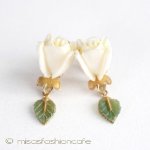 本象牙・ヒスイ　12K　 ローズ イヤリング