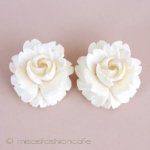 本象牙 アイボリー ローズ イヤリング